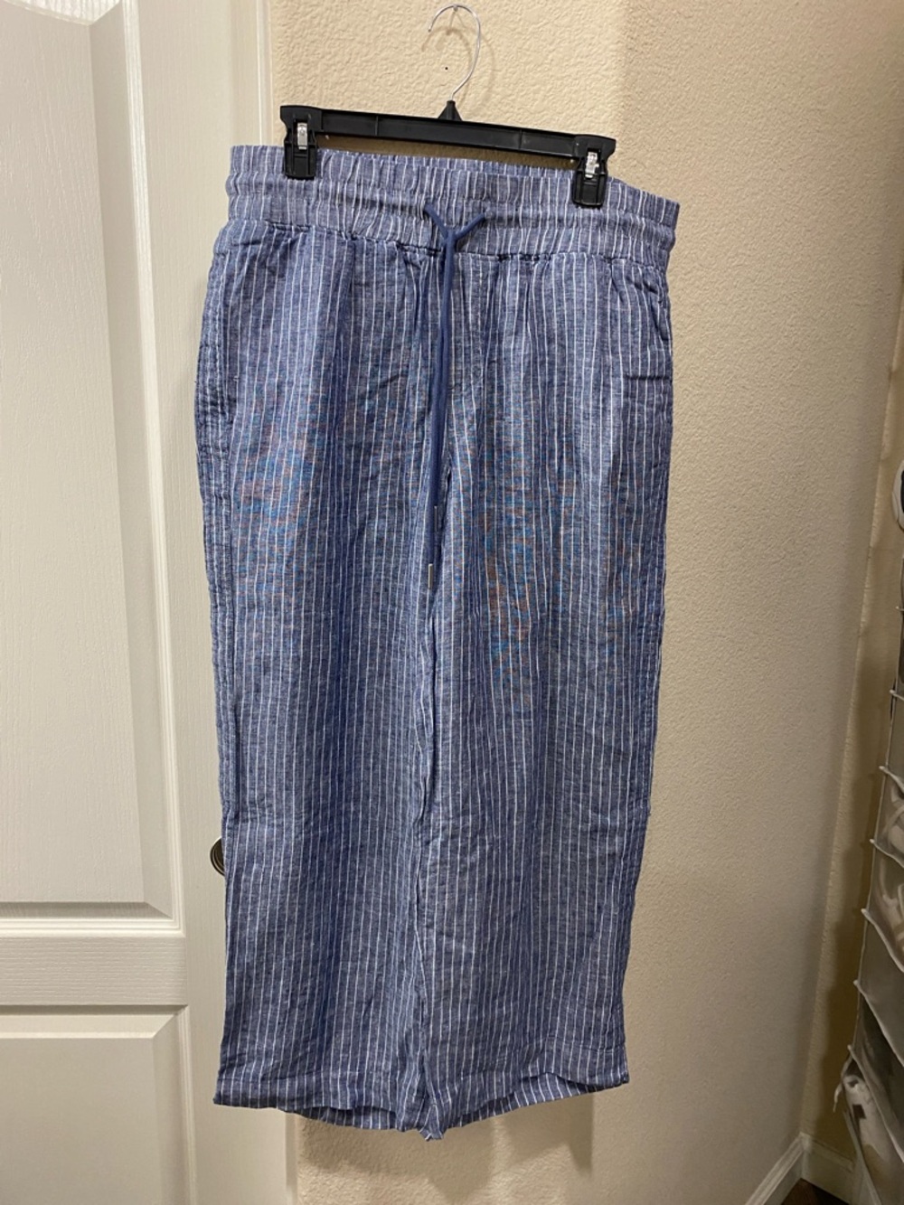 Quince Blue and White Striped Women's Linen-Blend Drawstring Chinos